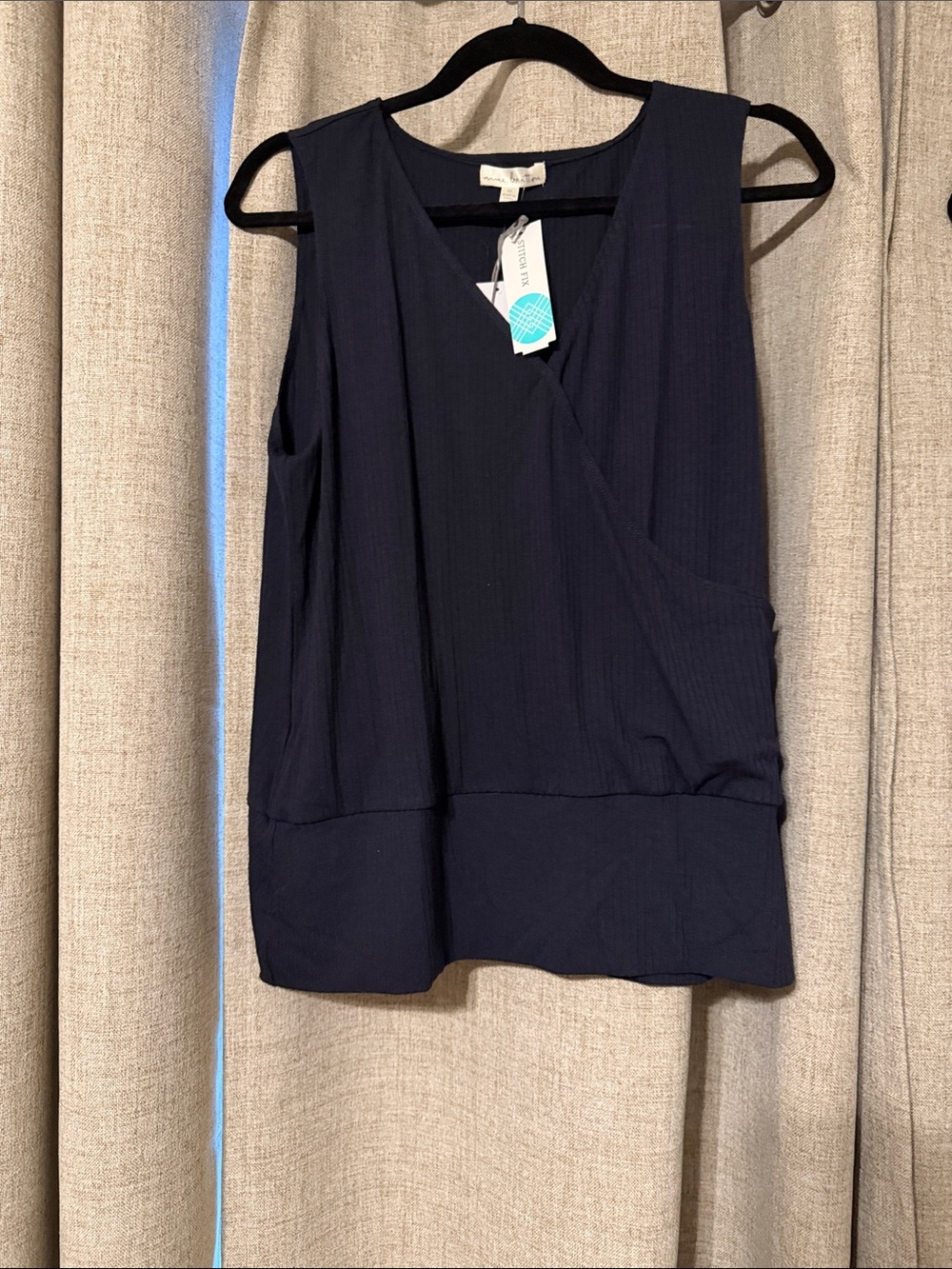 NWT- Nine Britton Sleeveless Navy Wrap-Front Women's Top - XL